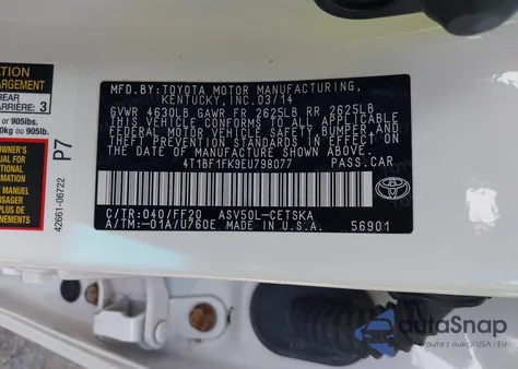 2014 Toyota Camry L/Se/Le/Xle из США, поврежденный, VIN 4T1BF1FK9EU798077